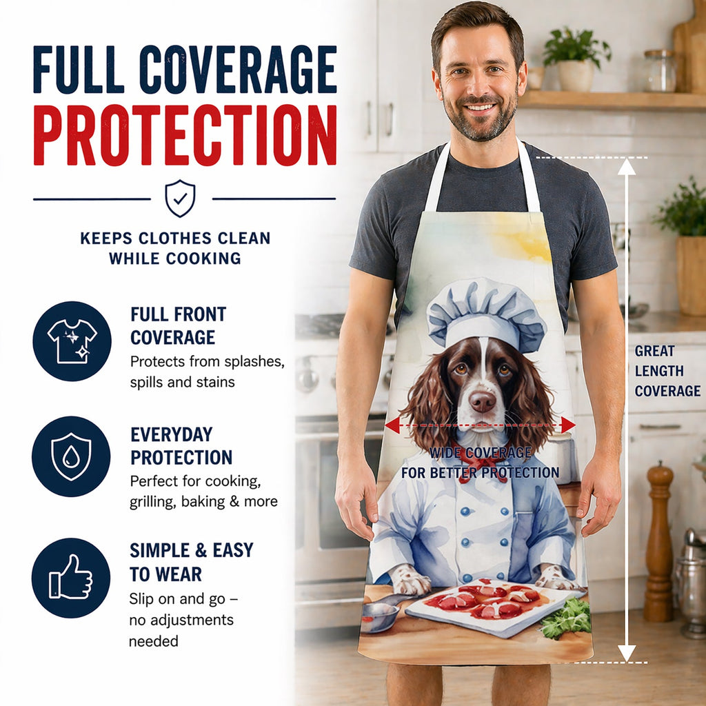 English Springer Spaniel The Chef Apron Cooking Kitchen Server Baking Crafts Gardening for Adult Women Men, Unisex, Large, Multicolor
