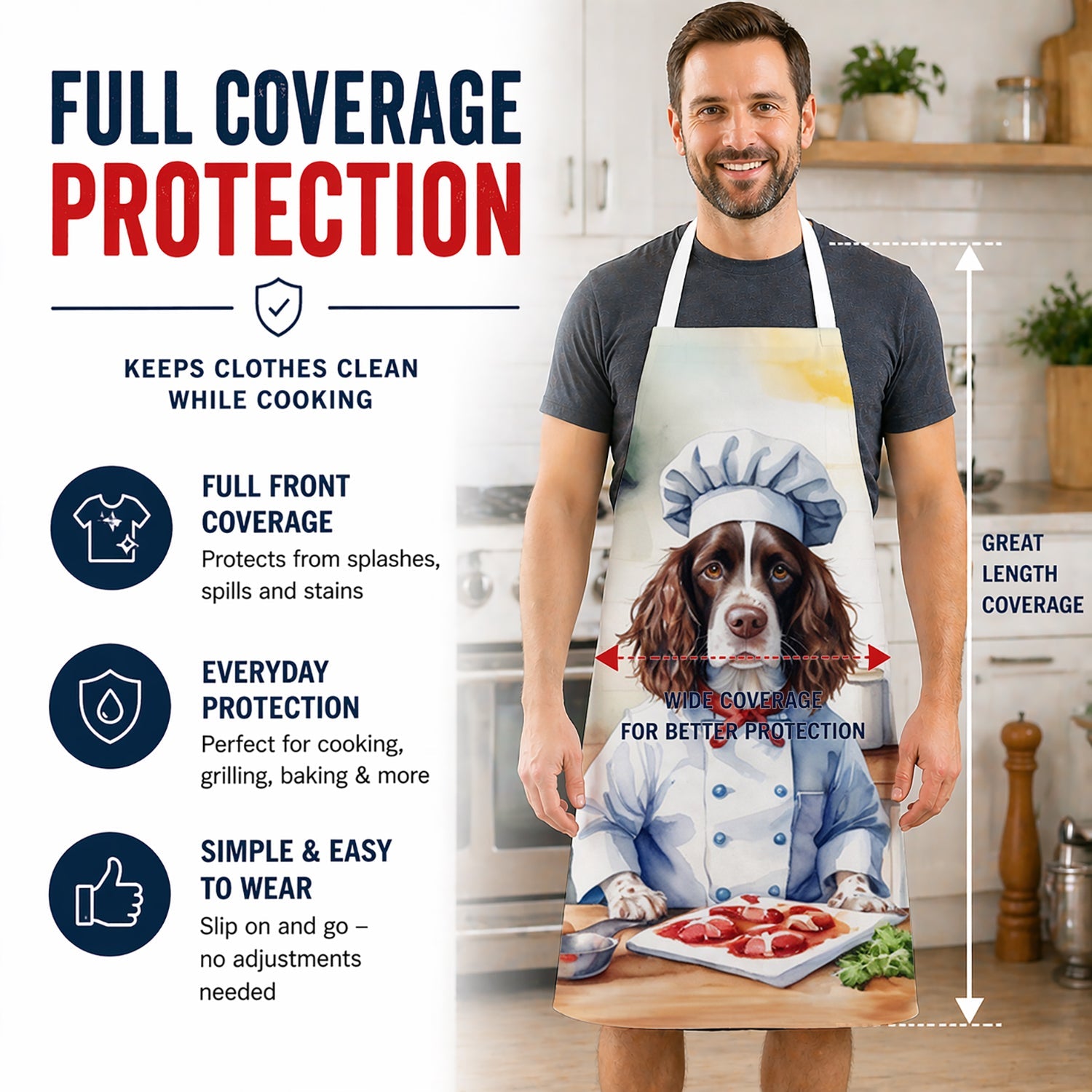 English Springer Spaniel The Chef Apron Cooking Kitchen Server Baking Crafts Gardening for Adult Women Men, Unisex, Large, Multicolor