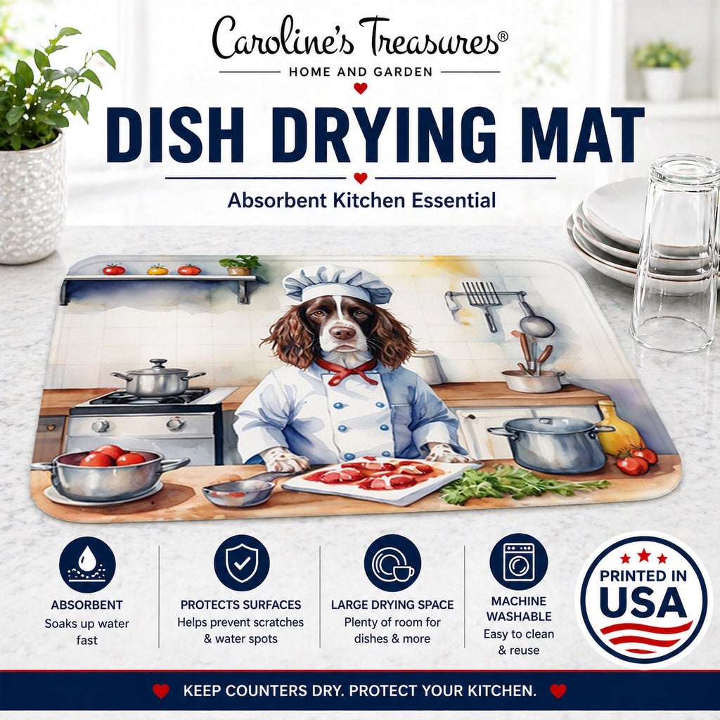 English Springer Spaniel The Chef Dish Drying Mat Absorbent Dish Drying Mat Pad for Kitchen Counter Dish Drainer Mat for Countertop, 14 x 21", Multicolor