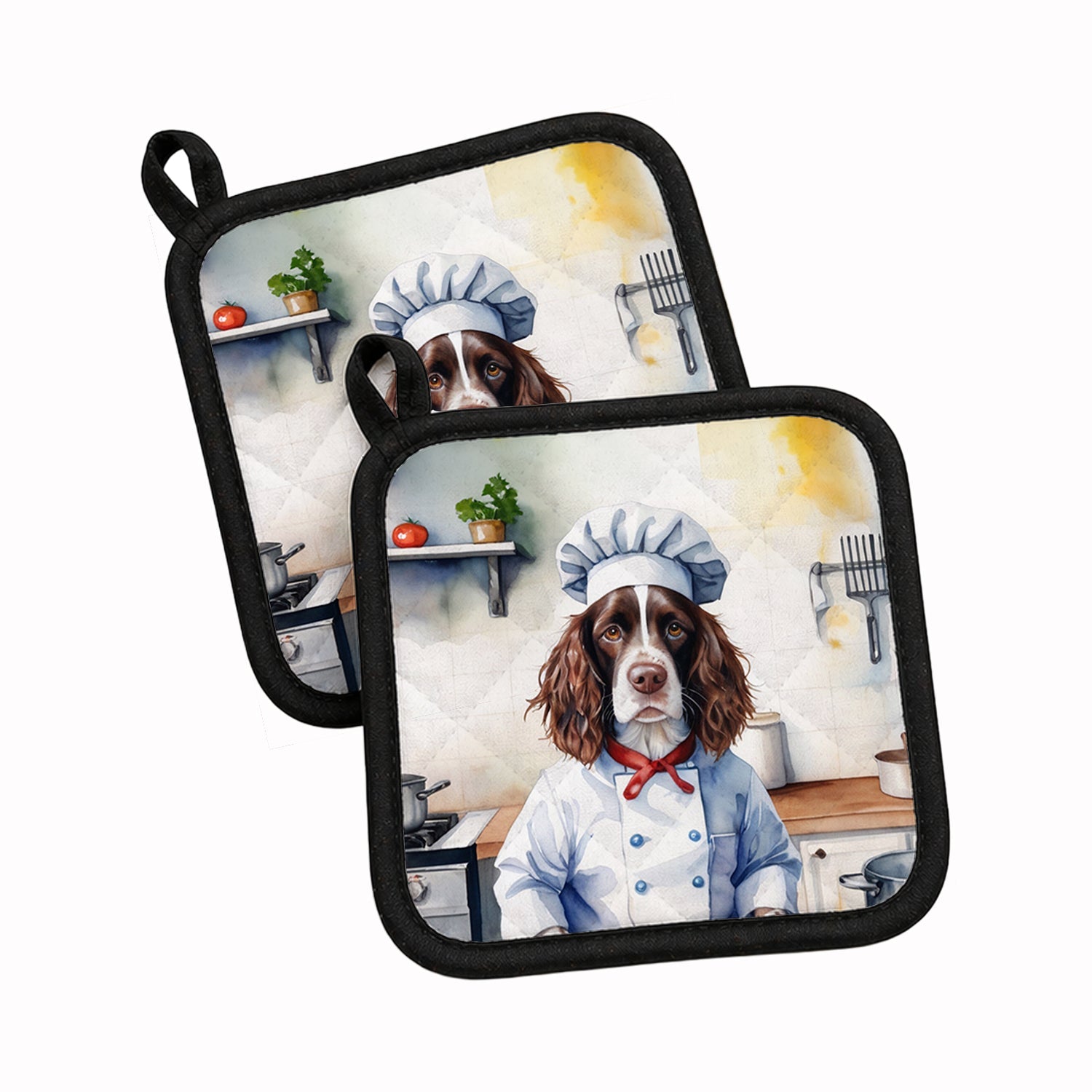 English Springer Spaniel The Chef Pot Holder Set of 2 Heat Resistant Quilted Hot Pads 7.5 x 7.5 Inch, Insulated Kitchen Trivets for Cooking & Baking