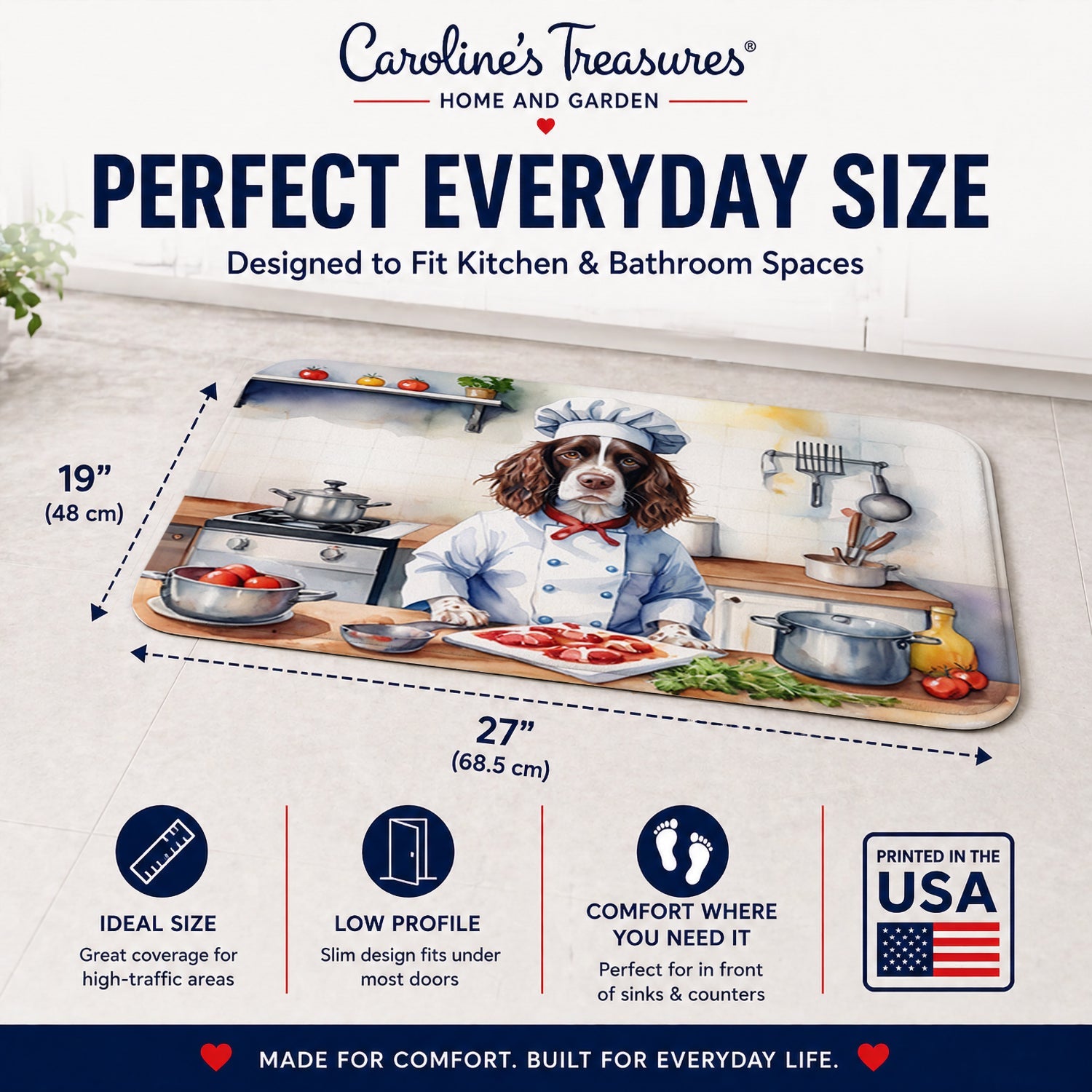 English Springer Spaniel The Chef Memory Foam Kitchen Mat Machine Washable Anti-Fatigue Cushion Comfort Bath or Kitchen Rug