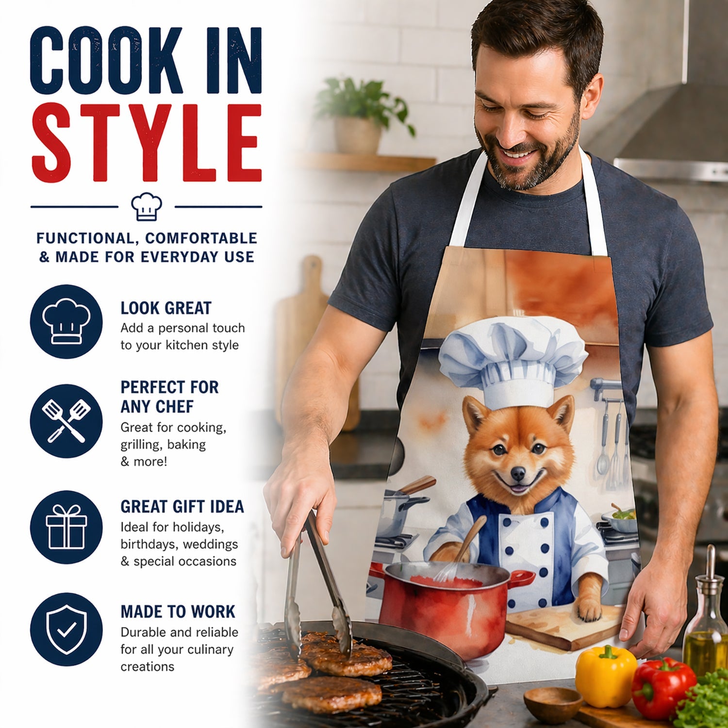 Finnish Spitz The Chef Apron Cooking Kitchen Server Baking Crafts Gardening for Adult Women Men, Unisex, Large, Multicolor