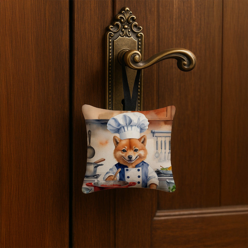 Finnish Spitz The Chef Hanging Square Fabric Ornament 3.5 × 3.5 Decorative Door-Knob & Tree Hanger, Soft Fabric