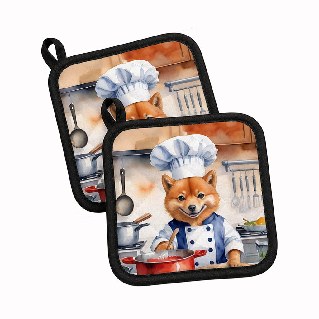 Finnish Spitz The Chef Pot Holder Set of 2 Heat Resistant Quilted Hot Pads 7.5 x 7.5 Inch, Insulated Kitchen Trivets for Cooking & Baking