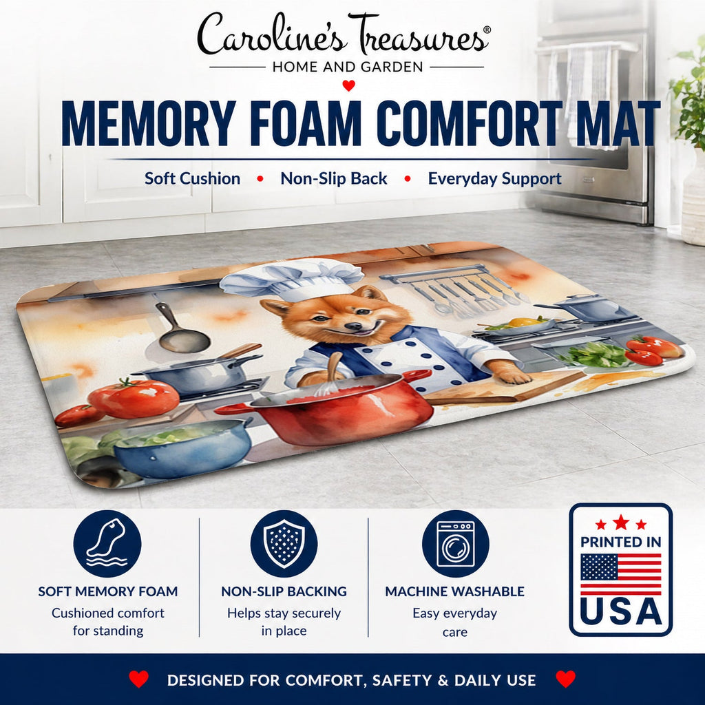 Finnish Spitz The Chef Memory Foam Kitchen Mat Machine Washable Anti-Fatigue Cushion Comfort Bath or Kitchen Rug