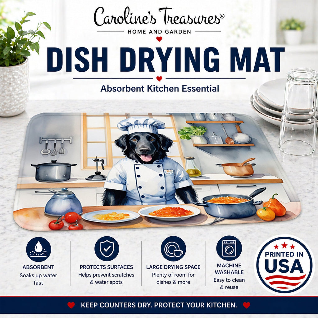 Flat-Coated Retriever The Chef Dish Drying Mat Absorbent Dish Drying Mat Pad for Kitchen Counter Dish Drainer Mat for Countertop, 14 x 21", Multicolor
