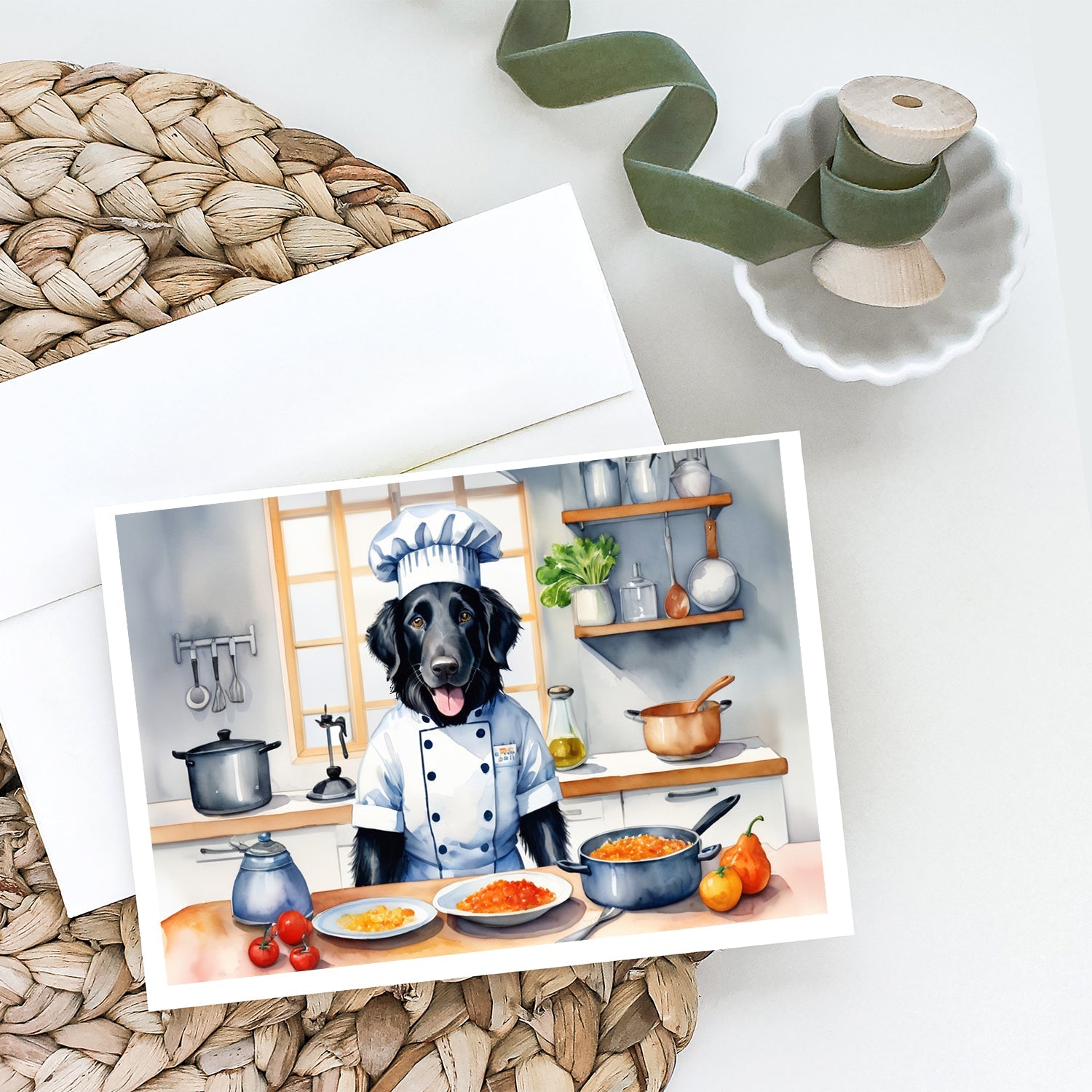 Flat-Coated Retriever The Chef Greeting Cards Pack of 8 Blank Cards with Envelopes Whimsical A7 Size 5x7