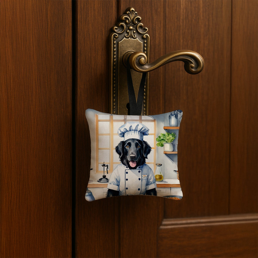 Flat-Coated Retriever The Chef Hanging Square Fabric Ornament 3.5 × 3.5 Decorative Door-Knob & Tree Hanger, Soft Fabric
