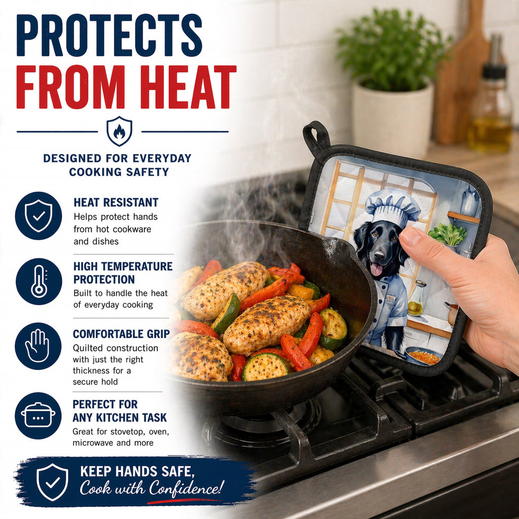 Flat-Coated Retriever The Chef Pot Holder Set of 2 Heat Resistant Quilted Hot Pads 7.5 x 7.5 Inch, Insulated Kitchen Trivets for Cooking & Baking