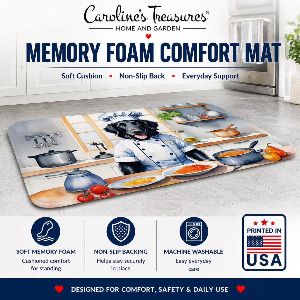 Flat-Coated Retriever The Chef Memory Foam Kitchen Mat Machine Washable Anti-Fatigue Cushion Comfort Bath or Kitchen Rug