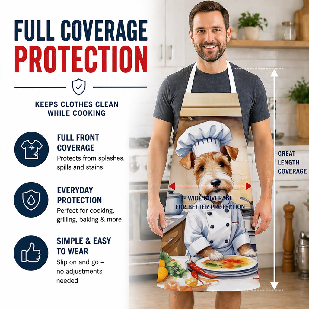 Fox Terrier The Chef Apron Cooking Kitchen Server Baking Crafts Gardening for Adult Women Men, Unisex, Large, Multicolor