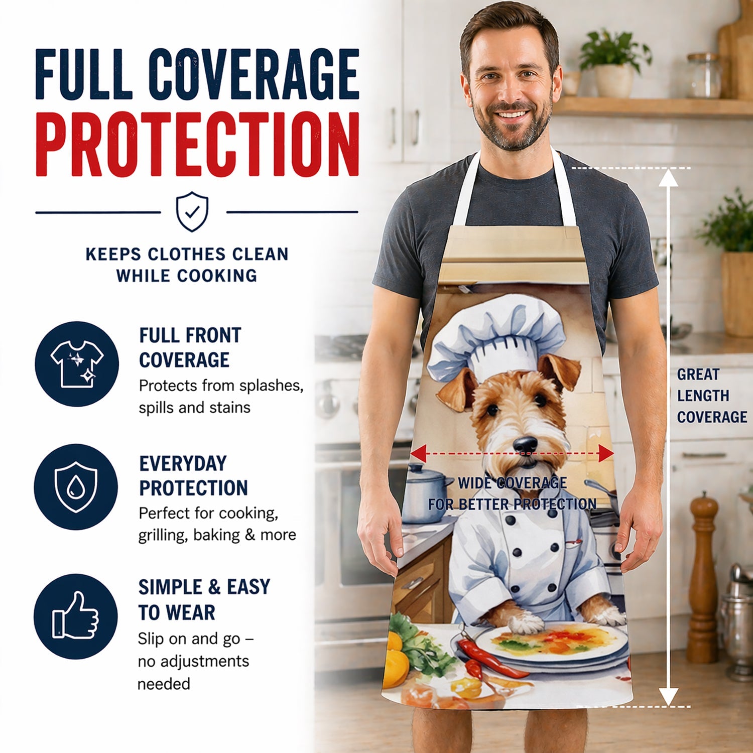 Fox Terrier The Chef Apron Cooking Kitchen Server Baking Crafts Gardening for Adult Women Men, Unisex, Large, Multicolor
