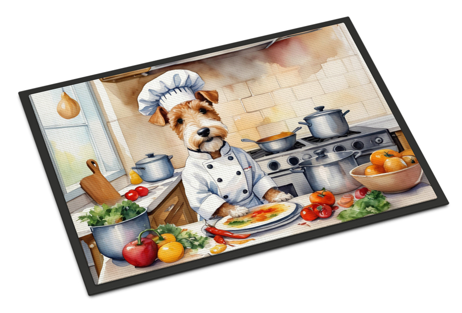 Fox Terrier The Chef Doormat Indoor Outdoor 24H X 36W Front Door Mat Rugs for Entryway, Non Slip Washable Low Pile,
