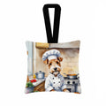 Fox Terrier The Chef Hanging Square Fabric Ornament 3.5 × 3.5 Decorative Door-Knob & Tree Hanger, Soft Fabric