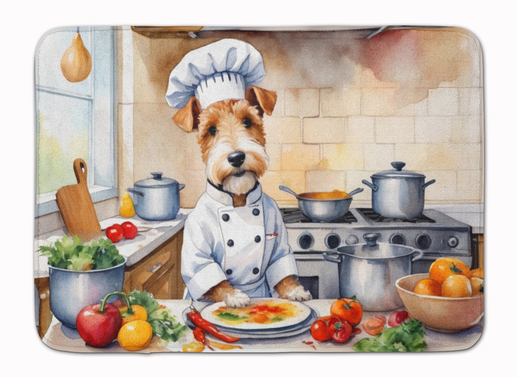 Fox Terrier The Chef Memory Foam Kitchen Mat Machine Washable Anti-Fatigue Cushion Comfort Bath or Kitchen Rug