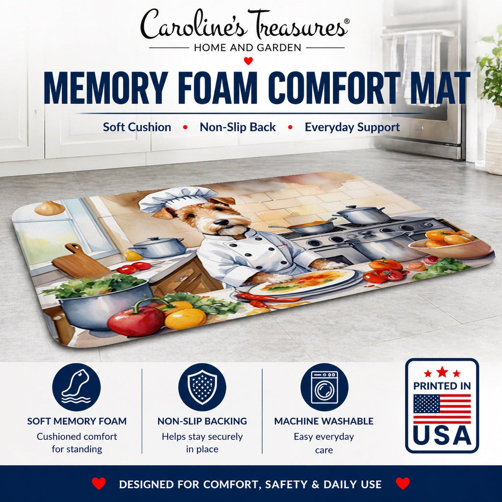 Fox Terrier The Chef Memory Foam Kitchen Mat Machine Washable Anti-Fatigue Cushion Comfort Bath or Kitchen Rug