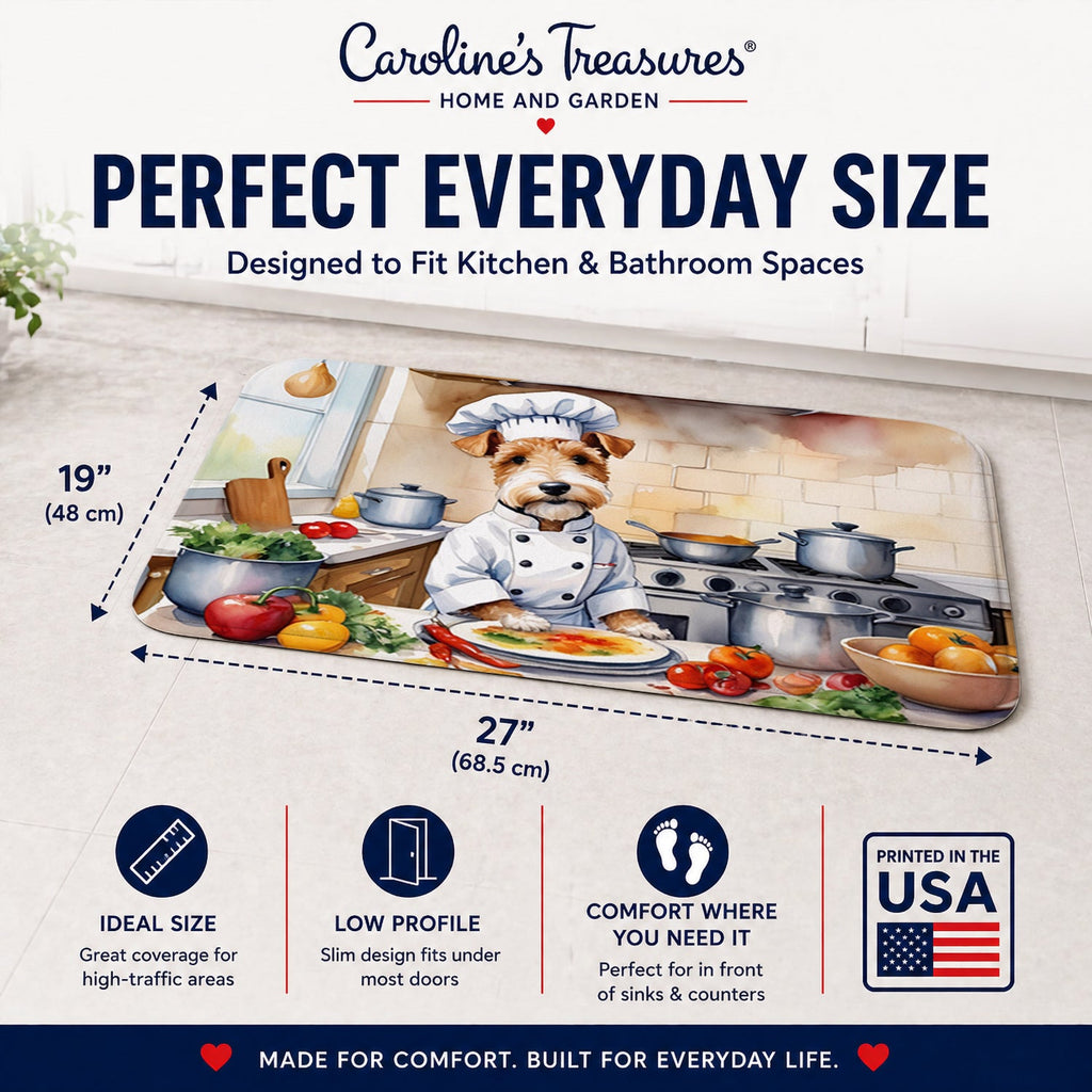 Fox Terrier The Chef Memory Foam Kitchen Mat Machine Washable Anti-Fatigue Cushion Comfort Bath or Kitchen Rug