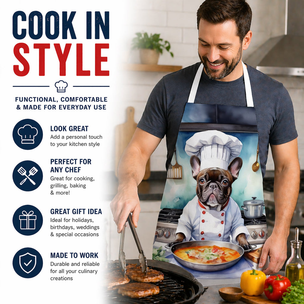 French Bulldog The Chef Apron Cooking Kitchen Server Baking Crafts Gardening for Adult Women Men, Unisex, Large, Multicolor