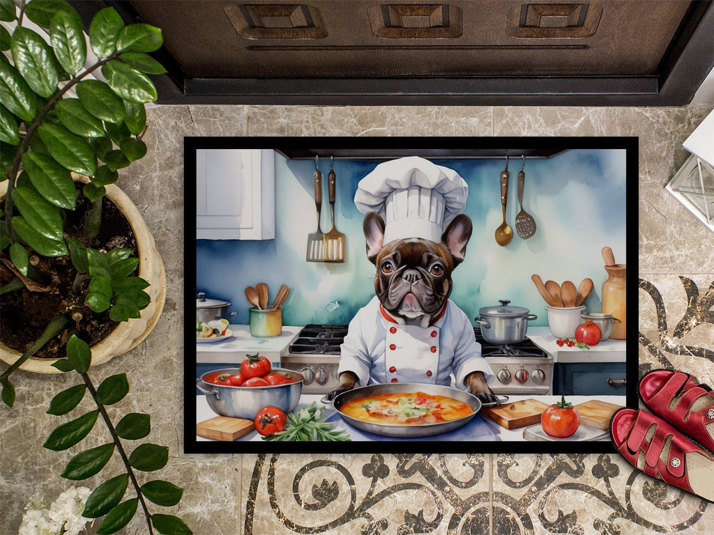 French Bulldog The Chef Doormat Indoor Outdoor 24H X 36W Front Door Mat Rugs for Entryway, Non Slip Washable Low Pile,