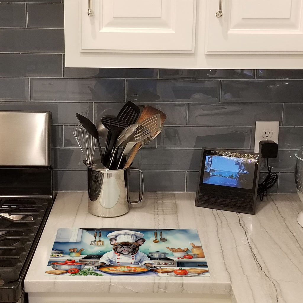 French Bulldog The Chef Cutting Board Tempered Glass Kitchen Cutting Surface, Heat Resistant Chopping, Non-Slip Feet, Food Prep & Serving