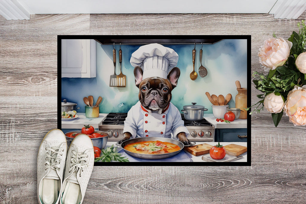 French Bulldog The Chef Doormat Indoor Outdoor 18H X 27W Front Door Mat Rugs for Entryway, Non Slip Washable