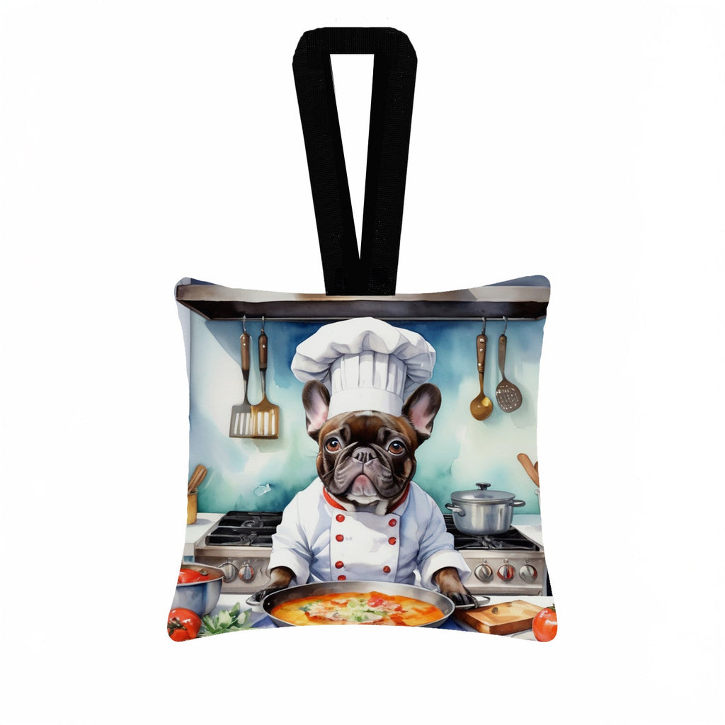 French Bulldog The Chef Hanging Square Fabric Ornament 3.5 × 3.5 Decorative Door-Knob & Tree Hanger, Soft Fabric