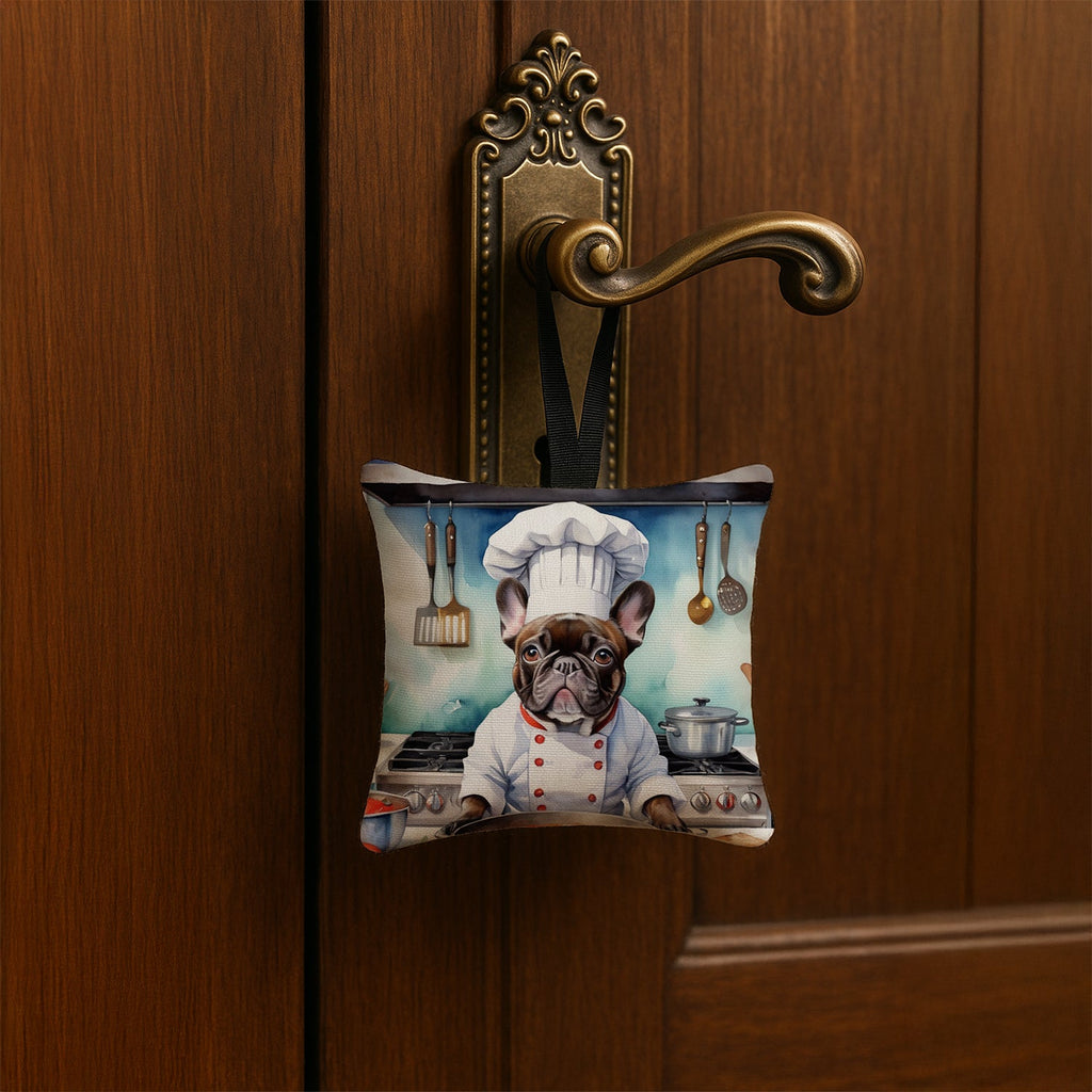 French Bulldog The Chef Hanging Square Fabric Ornament 3.5 × 3.5 Decorative Door-Knob & Tree Hanger, Soft Fabric