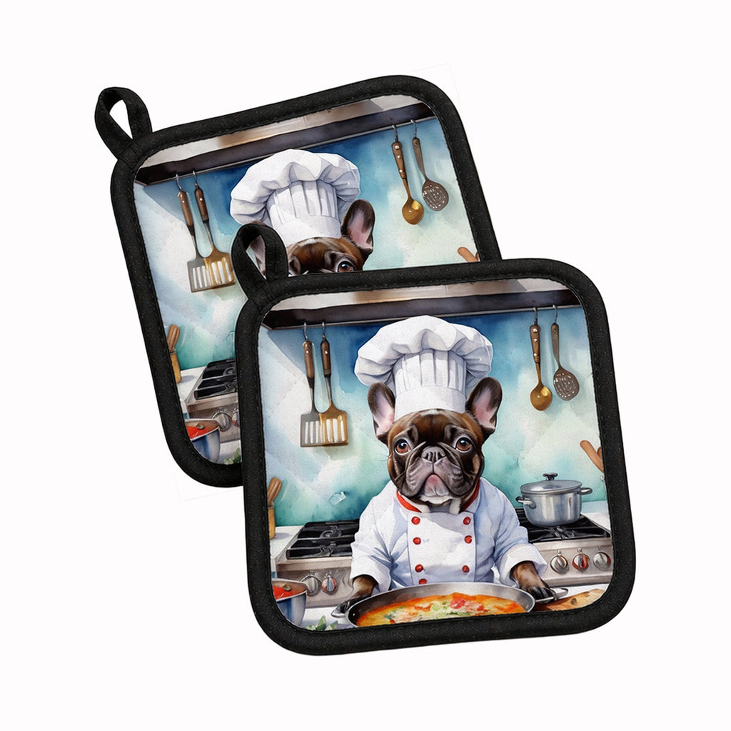 French Bulldog The Chef Pot Holder Set of 2 Heat Resistant Quilted Hot Pads 7.5 x 7.5 Inch, Insulated Kitchen Trivets for Cooking & Baking