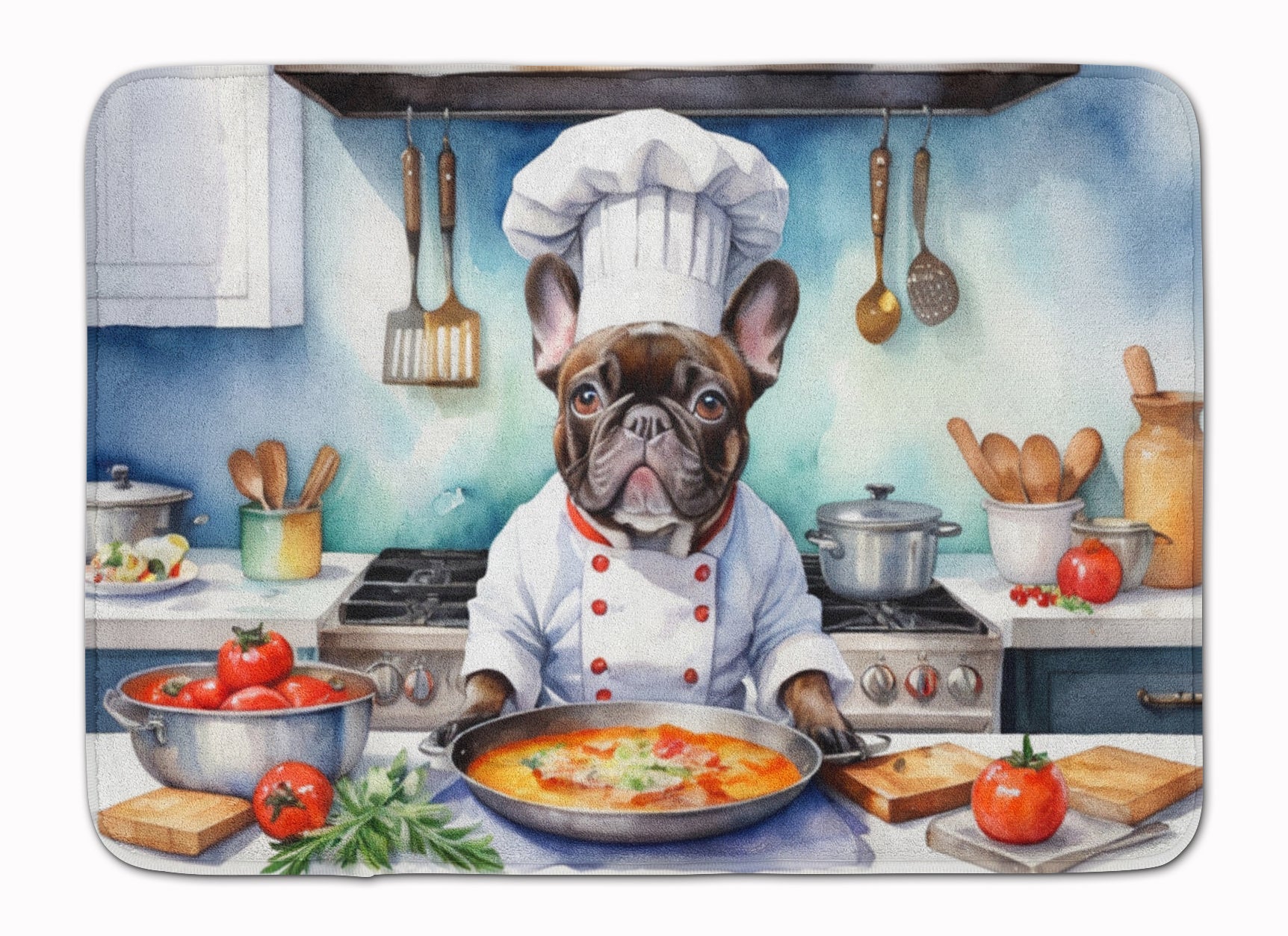 French Bulldog The Chef Memory Foam Kitchen Mat Machine Washable Anti-Fatigue Cushion Comfort Bath or Kitchen Rug