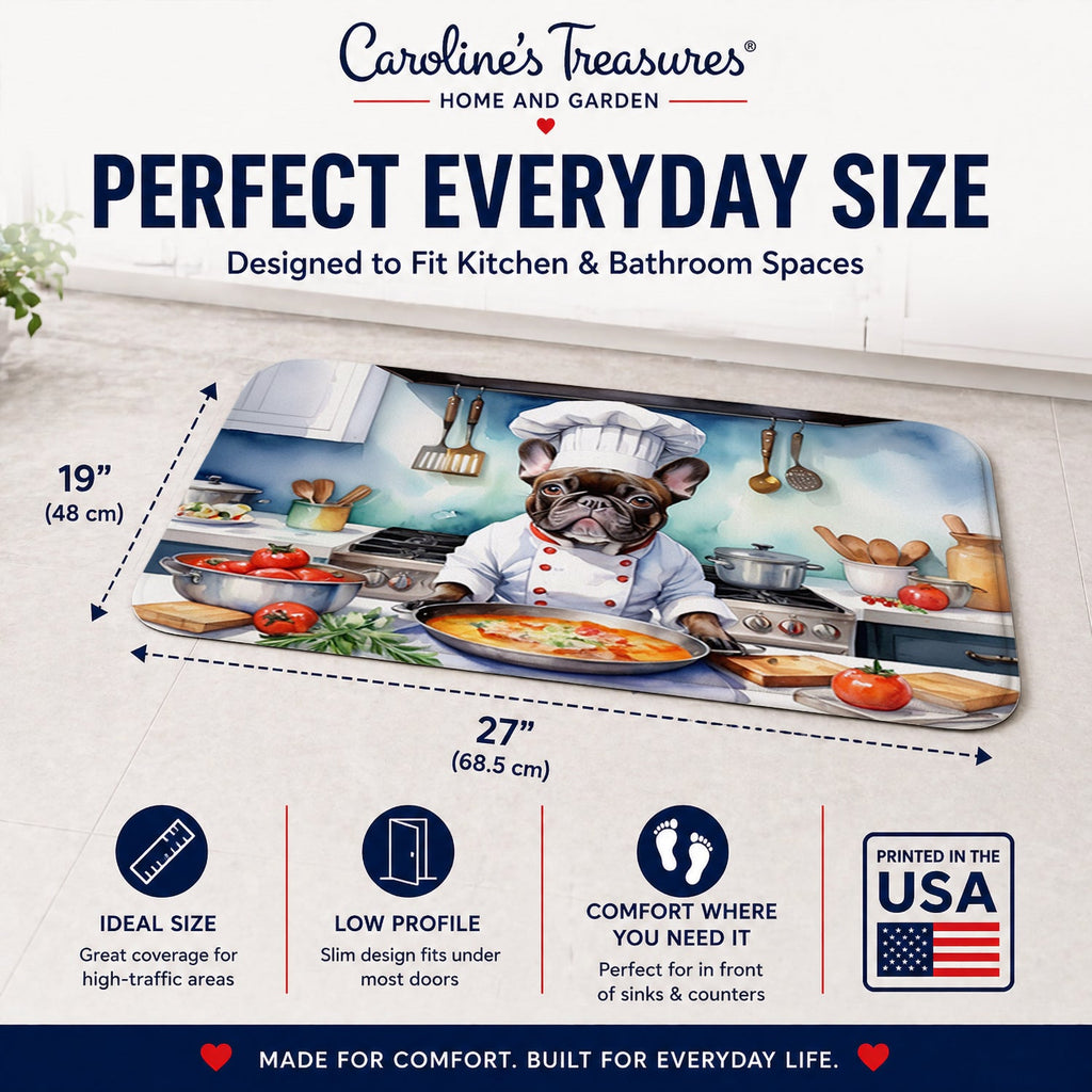 French Bulldog The Chef Memory Foam Kitchen Mat Machine Washable Anti-Fatigue Cushion Comfort Bath or Kitchen Rug