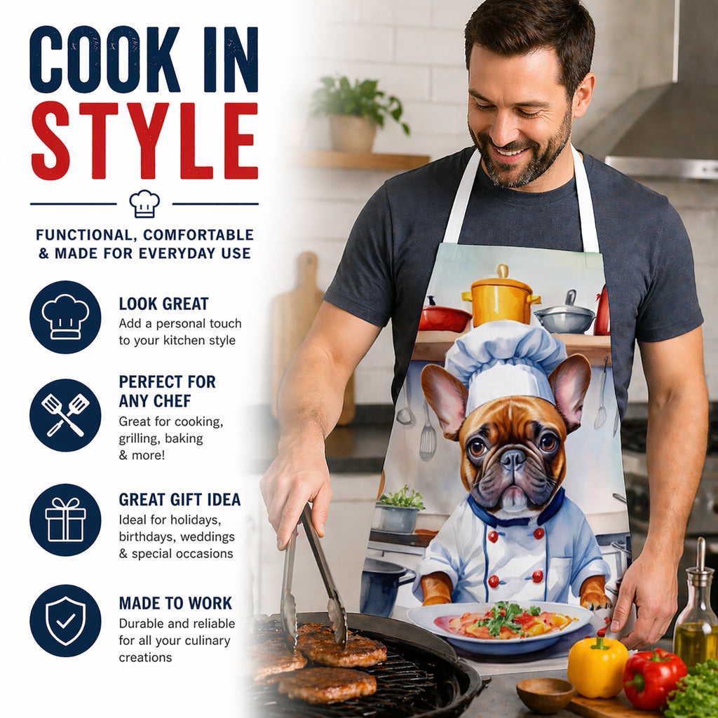 French Bulldog The Chef Apron Cooking Kitchen Server Baking Crafts Gardening for Adult Women Men, Unisex, Large, Multicolor