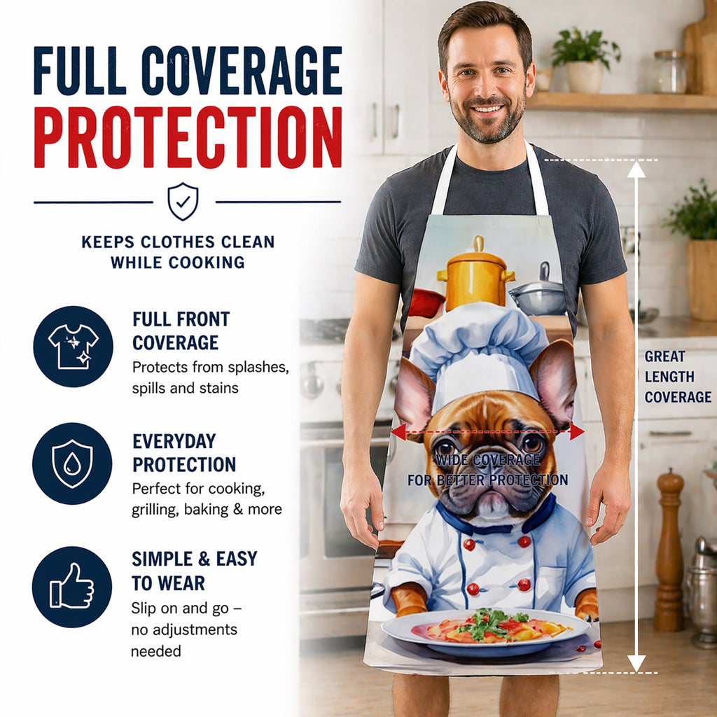 French Bulldog The Chef Apron Cooking Kitchen Server Baking Crafts Gardening for Adult Women Men, Unisex, Large, Multicolor