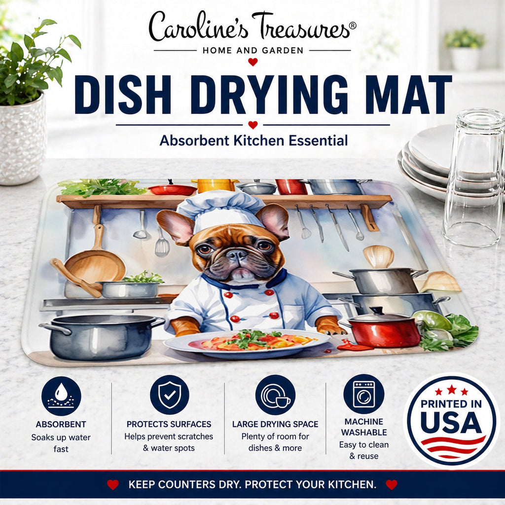 French Bulldog The Chef Dish Drying Mat Absorbent Dish Drying Mat Pad for Kitchen Counter Dish Drainer Mat for Countertop, 14 x 21", Multicolor
