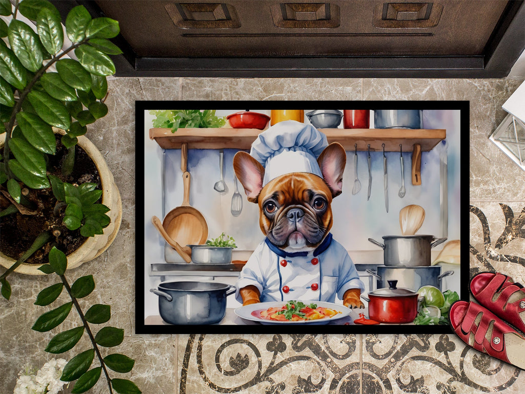 French Bulldog The Chef Doormat Indoor Outdoor 24H X 36W Front Door Mat Rugs for Entryway, Non Slip Washable Low Pile,
