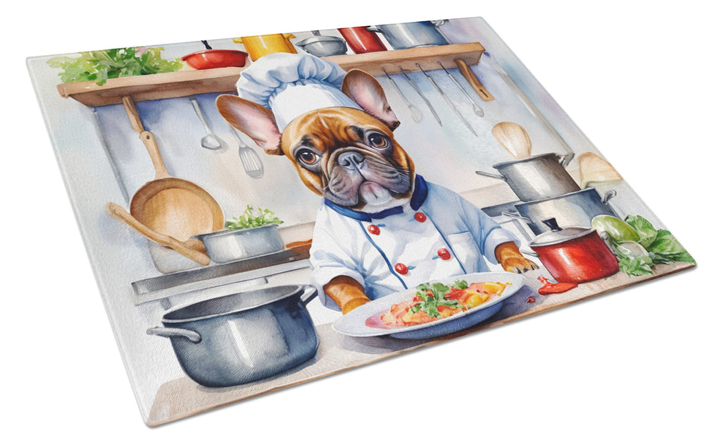 French Bulldog The Chef Cutting Board Tempered Glass Kitchen Cutting Surface, Heat Resistant Chopping, Non-Slip Feet, Food Prep & Serving
