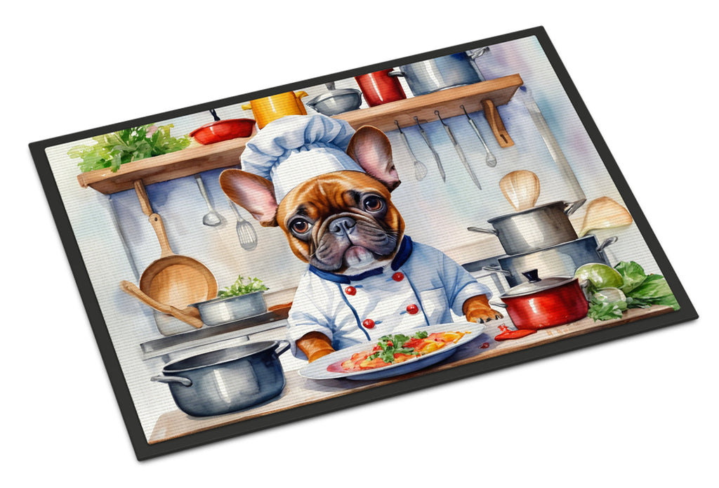 French Bulldog The Chef Doormat Indoor Outdoor 18H X 27W Front Door Mat Rugs for Entryway, Non Slip Washable