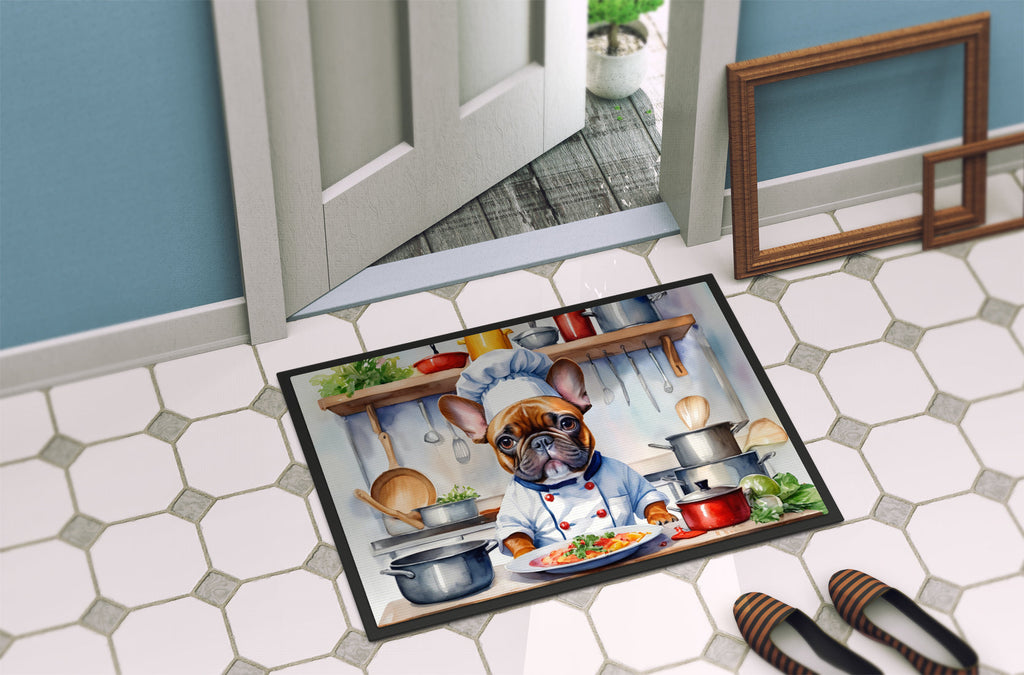 French Bulldog The Chef Doormat Indoor Outdoor 18H X 27W Front Door Mat Rugs for Entryway, Non Slip Washable