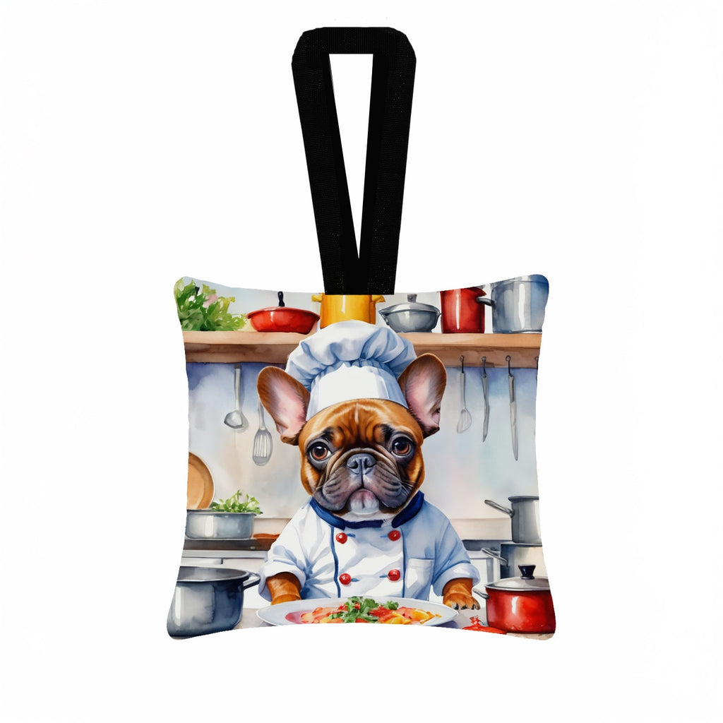 French Bulldog The Chef Hanging Square Fabric Ornament 3.5 × 3.5 Decorative Door-Knob & Tree Hanger, Soft Fabric