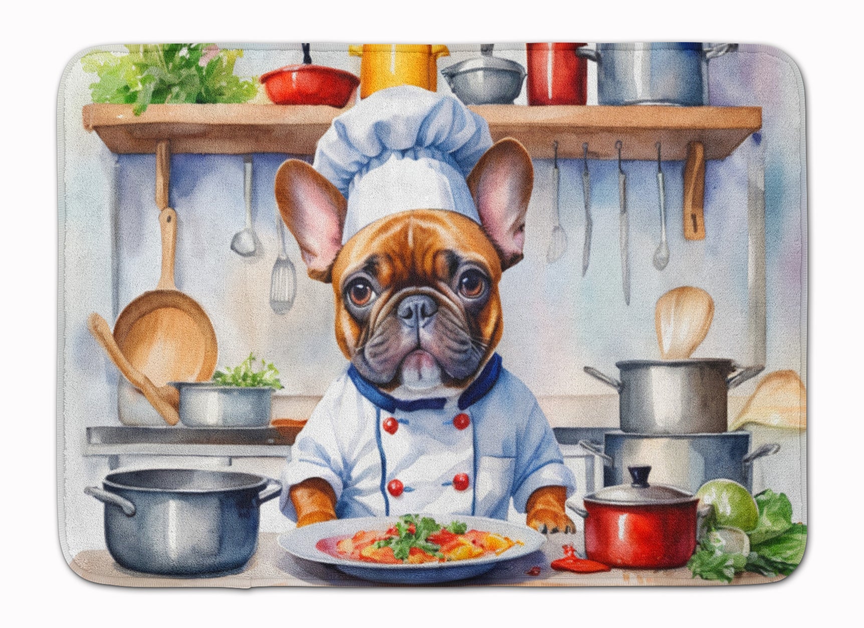 French Bulldog The Chef Memory Foam Kitchen Mat Machine Washable Anti-Fatigue Cushion Comfort Bath or Kitchen Rug