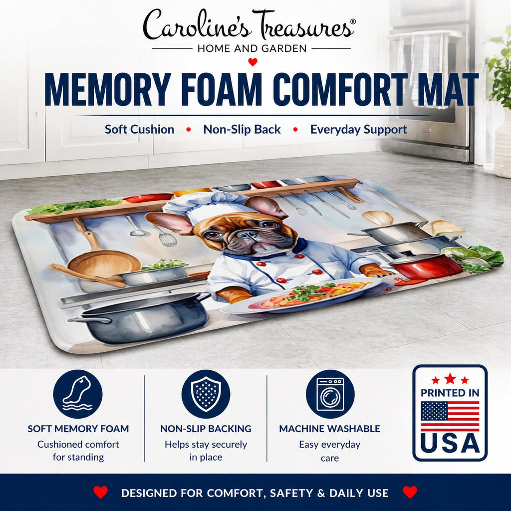 French Bulldog The Chef Memory Foam Kitchen Mat Machine Washable Anti-Fatigue Cushion Comfort Bath or Kitchen Rug