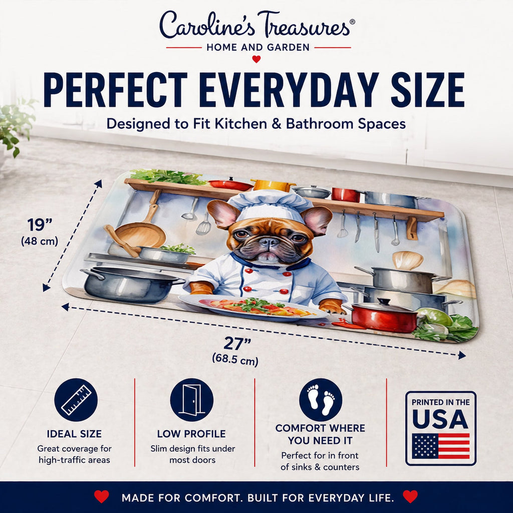 French Bulldog The Chef Memory Foam Kitchen Mat Machine Washable Anti-Fatigue Cushion Comfort Bath or Kitchen Rug