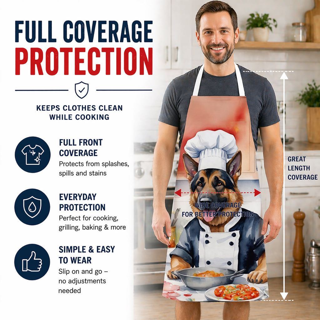 German Shepherd The Chef Apron Cooking Kitchen Server Baking Crafts Gardening for Adult Women Men, Unisex, Large, Multicolor