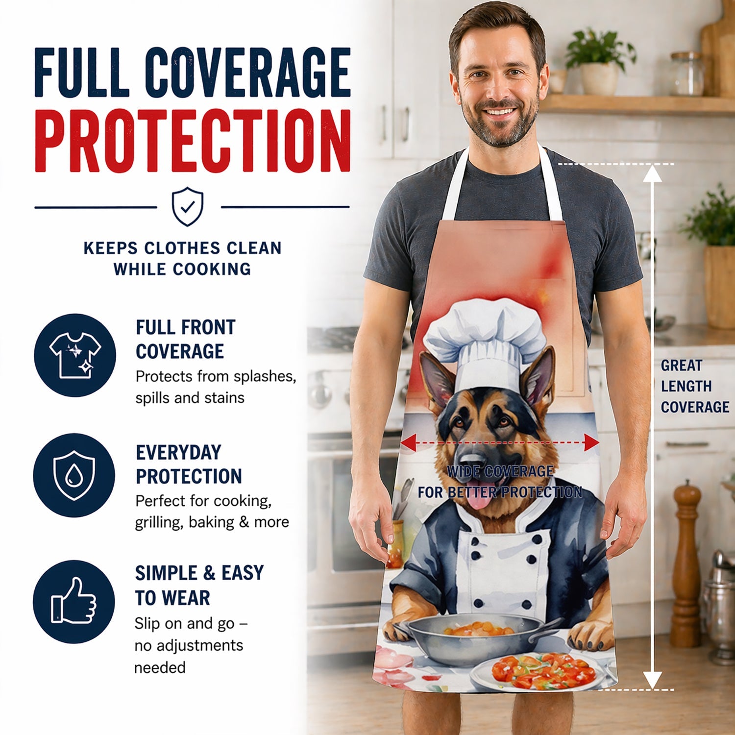 German Shepherd The Chef Apron Cooking Kitchen Server Baking Crafts Gardening for Adult Women Men, Unisex, Large, Multicolor