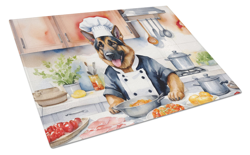 German Shepherd The Chef Cutting Board Tempered Glass Kitchen Cutting Surface, Heat Resistant Chopping, Non-Slip Feet, Food Prep & Serving