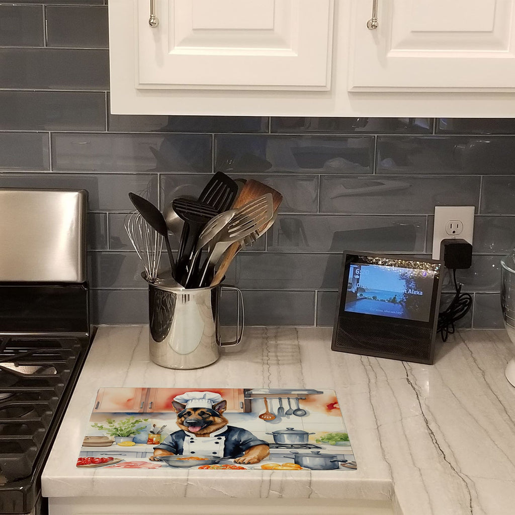 German Shepherd The Chef Cutting Board Tempered Glass Kitchen Cutting Surface, Heat Resistant Chopping, Non-Slip Feet, Food Prep & Serving