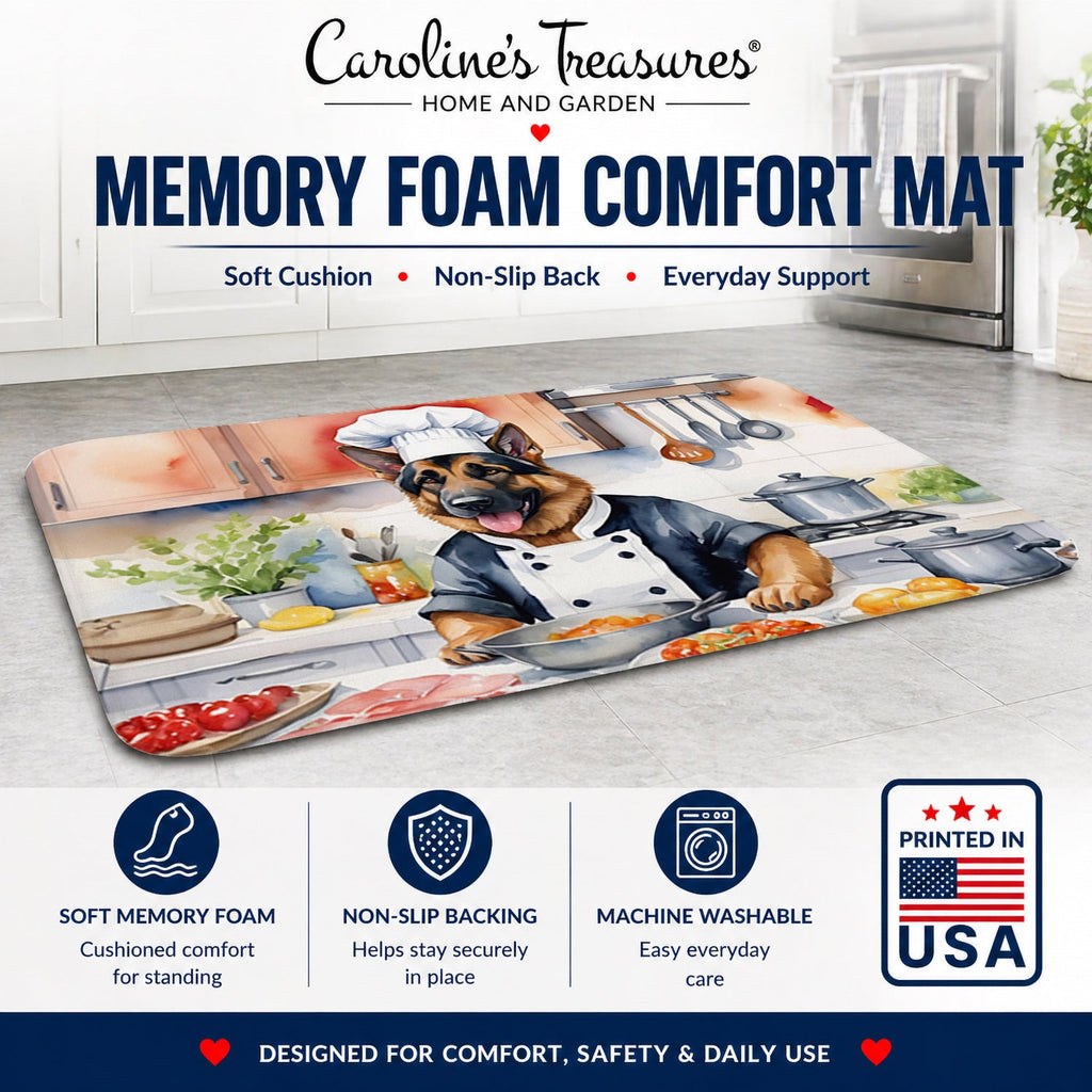 German Shepherd The Chef Memory Foam Kitchen Mat Machine Washable Anti-Fatigue Cushion Comfort Bath or Kitchen Rug