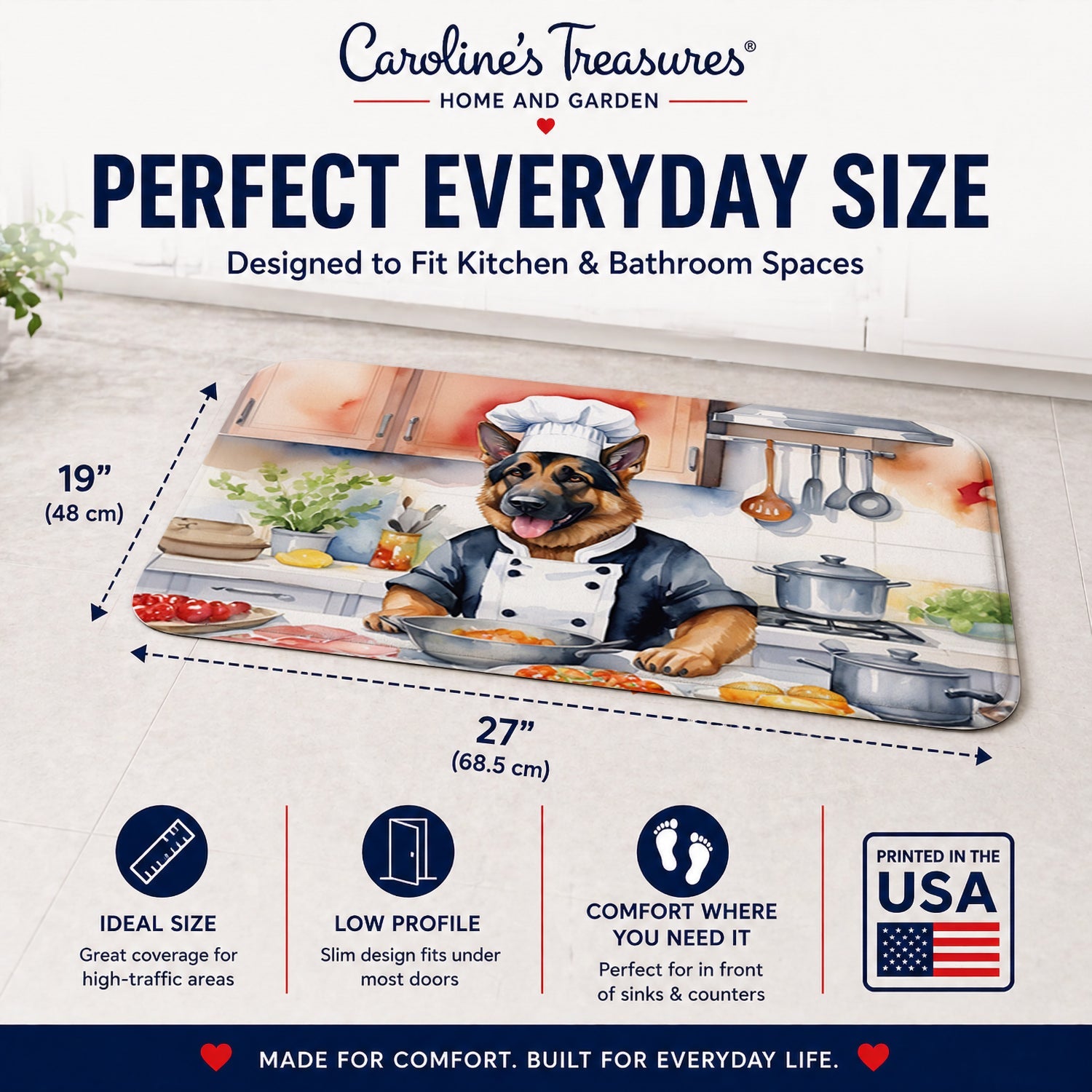 German Shepherd The Chef Memory Foam Kitchen Mat Machine Washable Anti-Fatigue Cushion Comfort Bath or Kitchen Rug