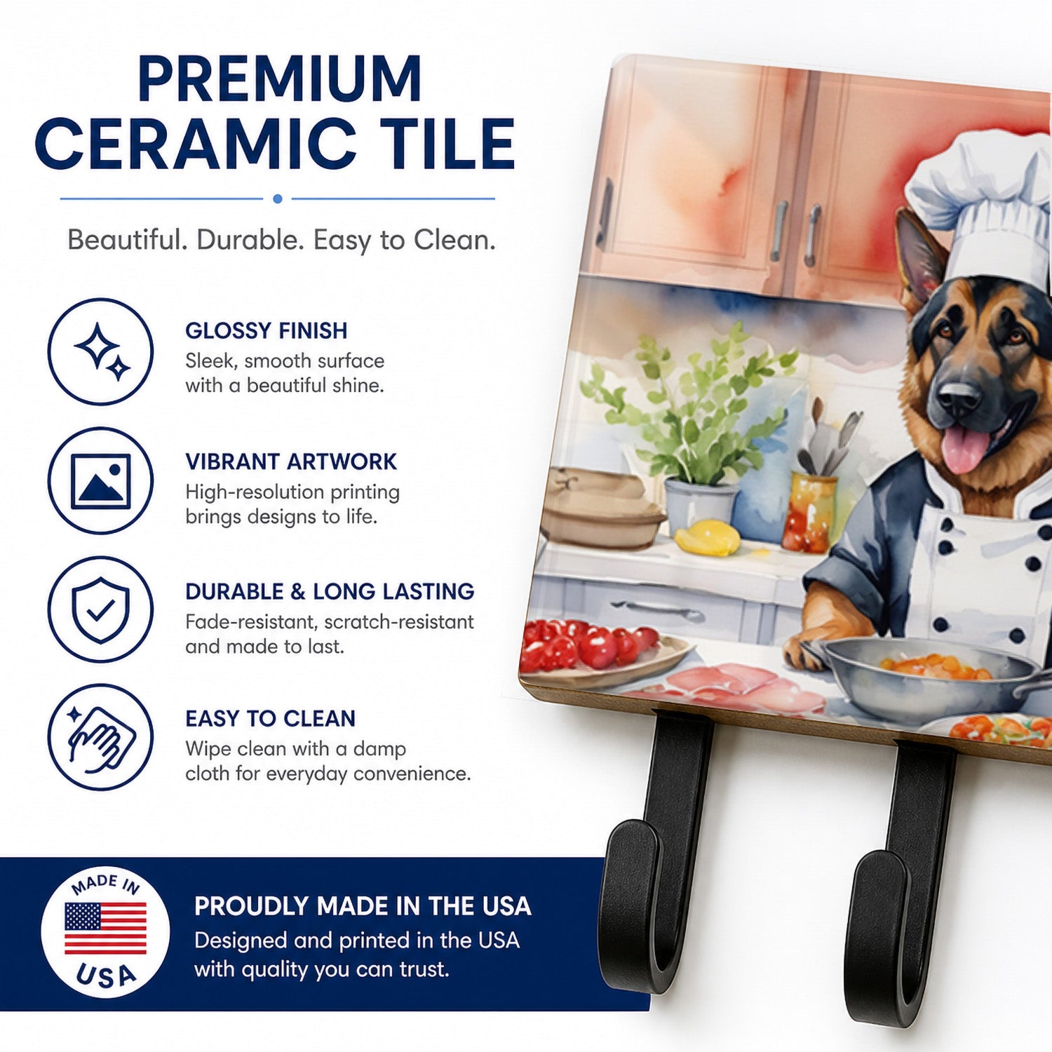German Shepherd The Chef Leash or Key Holder Wall Hooks, Coat Rack Wall Mount, for Hanging Keys, Towels, Aprons, Leashes