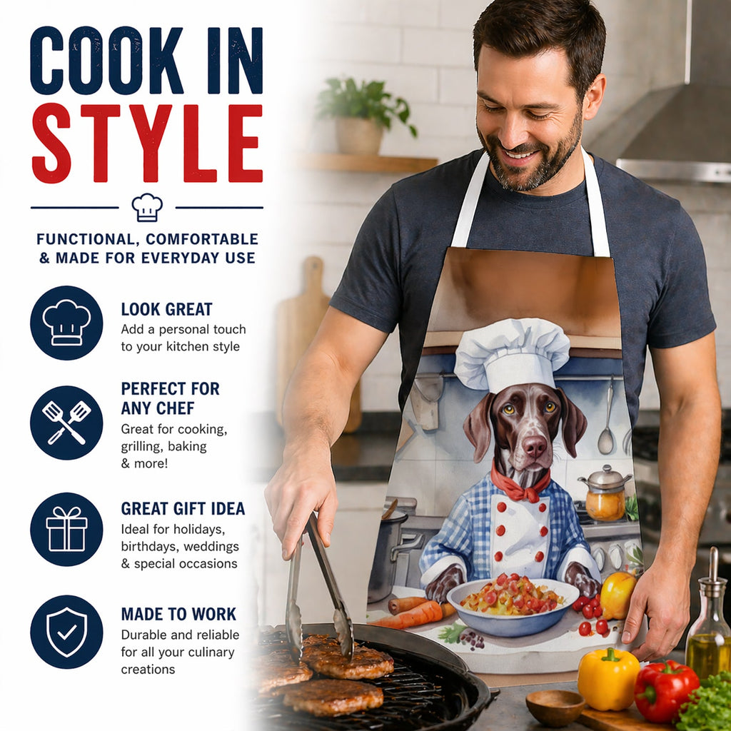 German Shorthaired Pointer The Chef Apron Cooking Kitchen Server Baking Crafts Gardening for Adult Women Men, Unisex, Large, Multicolor