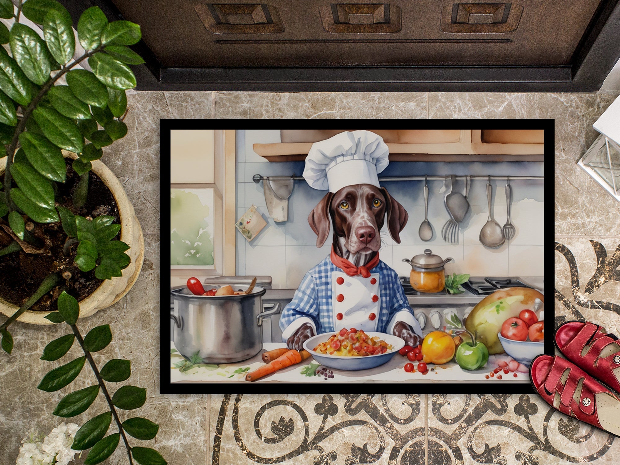 German Shorthaired Pointer The Chef Doormat Indoor Outdoor 24H X 36W Front Door Mat Rugs for Entryway, Non Slip Washable Low Pile,